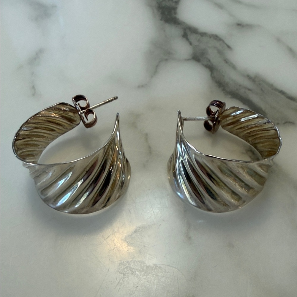 RLM Studios Sterling silver rippled J-hoop earrings